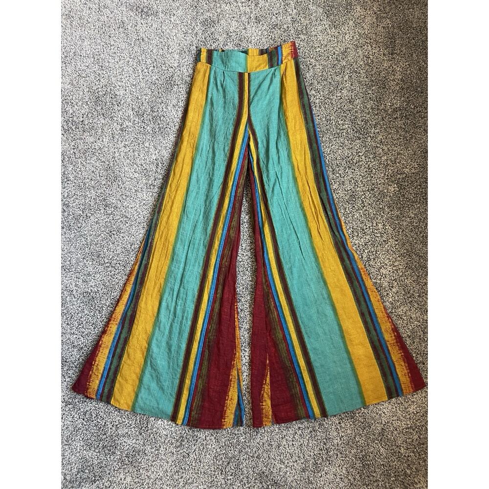 Cider Women's Striped Pull On Wide Leg Pants Sz XS Elastic Waist Boho Hippie